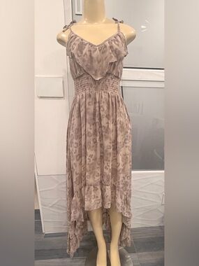 Guess Taupe Leopard-Print High-Low Dress